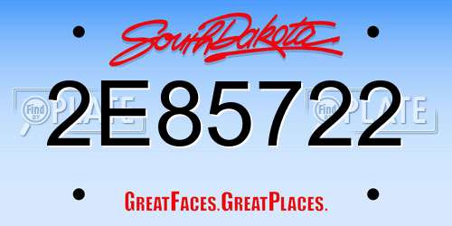 2E85722 South Dakota License Plate