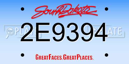 2E9394 South Dakota License Plate