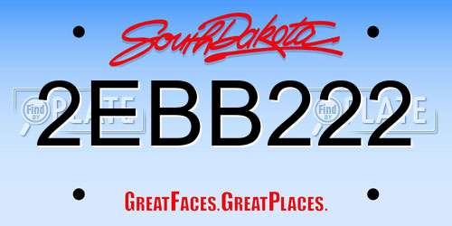2EBB222 South Dakota License Plate