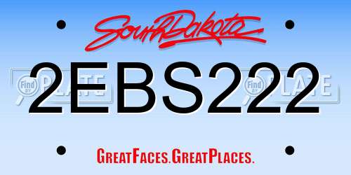 2EBS222 South Dakota License Plate