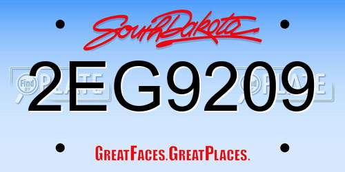 2EG9209 South Dakota License Plate