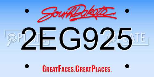 2EG925 South Dakota License Plate