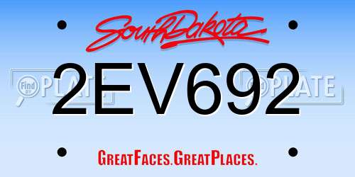 2EV692 South Dakota License Plate