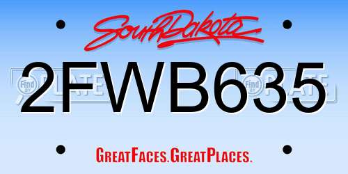 2FWB635 South Dakota License Plate