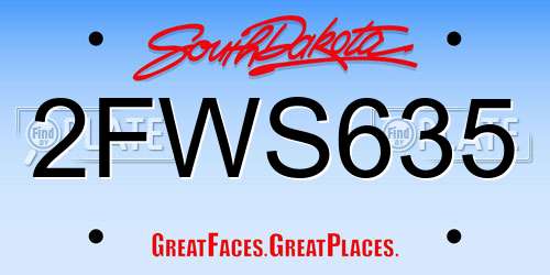 2FWS635 South Dakota License Plate