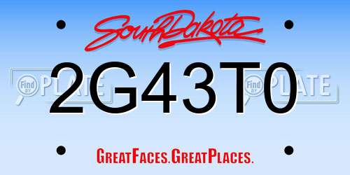 2G43T0 South Dakota License Plate
