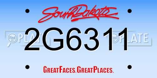 2G6311 South Dakota License Plate