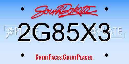 2G85X3 South Dakota License Plate