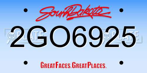2GO6925 South Dakota License Plate