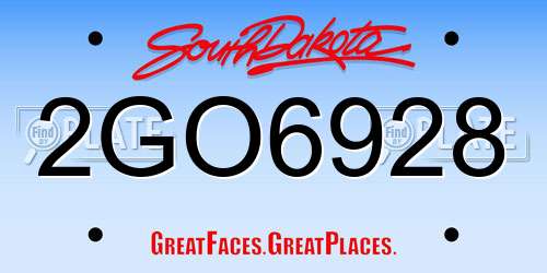2GO6928 South Dakota License Plate