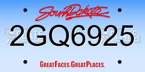 2GQ6925 South Dakota License Plate