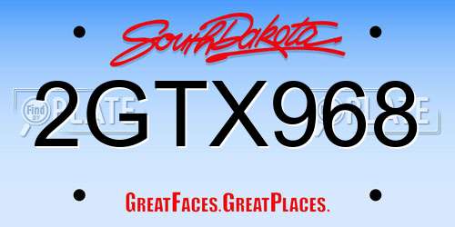 2GTX968 South Dakota License Plate