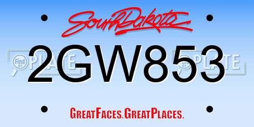 2GW853 South Dakota License Plate