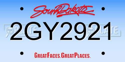2GY2921 South Dakota License Plate
