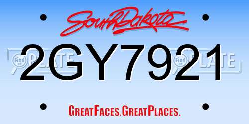 2GY7921 South Dakota License Plate