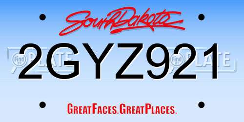 2GYZ921 South Dakota License Plate