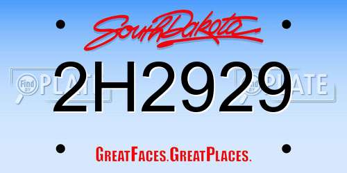 2H2929 South Dakota License Plate