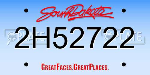 2H52722 South Dakota License Plate
