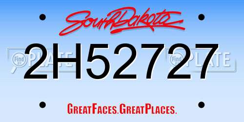 2H52727 South Dakota License Plate