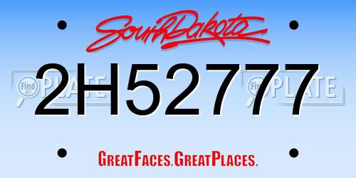 2H52777 South Dakota License Plate