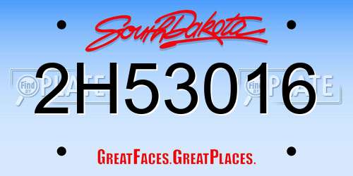 2H53016 South Dakota License Plate