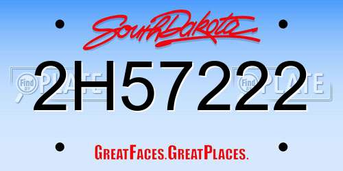 2H57222 South Dakota License Plate