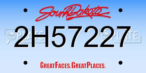 2H57227 South Dakota License Plate