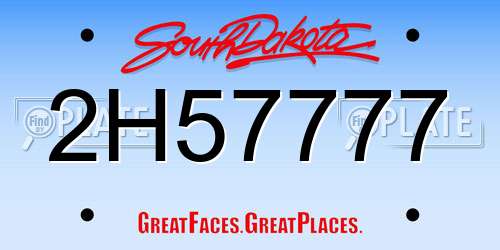 2H57777 South Dakota License Plate