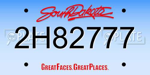 2H82777 South Dakota License Plate