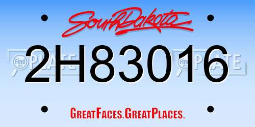 2H83016 South Dakota License Plate