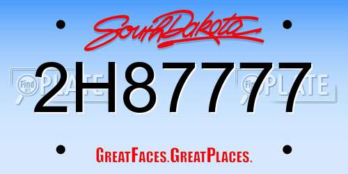 2H87777 South Dakota License Plate