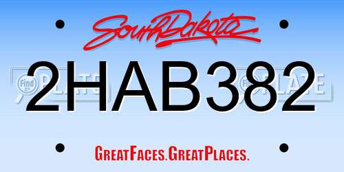 2HAB382 South Dakota License Plate