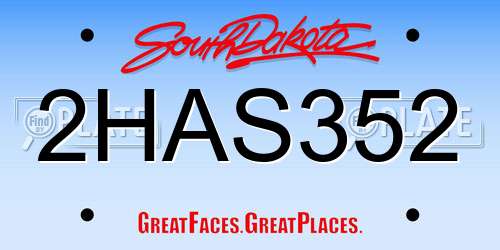 2HAS352 South Dakota License Plate