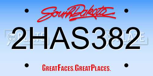 2HAS382 South Dakota License Plate
