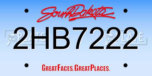2HB7222 South Dakota License Plate