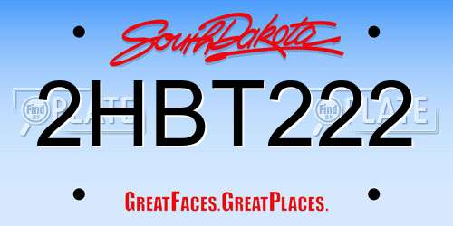 2HBT222 South Dakota License Plate