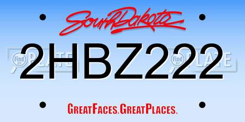 2HBZ222 South Dakota License Plate