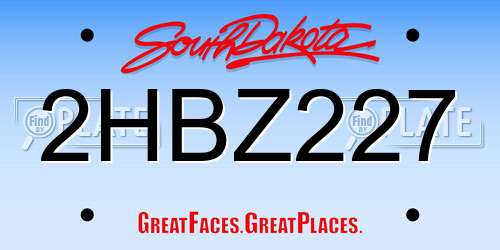 2HBZ227 South Dakota License Plate