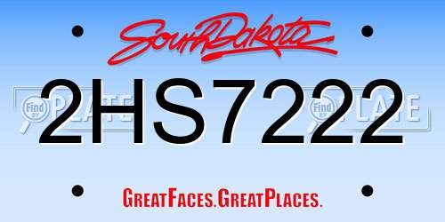 2HS7222 South Dakota License Plate