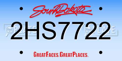 2HS7722 South Dakota License Plate