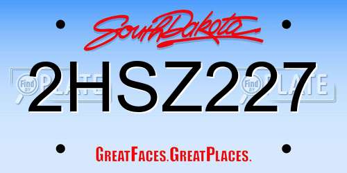 2HSZ227 South Dakota License Plate