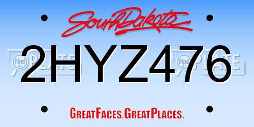 2HYZ476 South Dakota License Plate