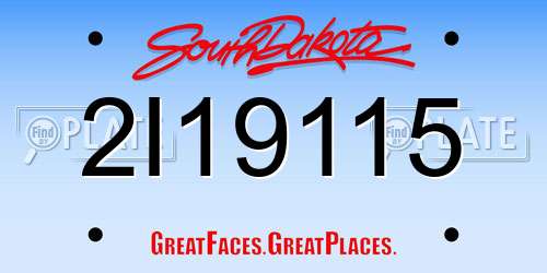 2I19115 South Dakota License Plate