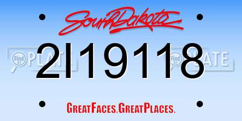 2I19118 South Dakota License Plate