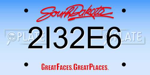 2I32E6 South Dakota License Plate