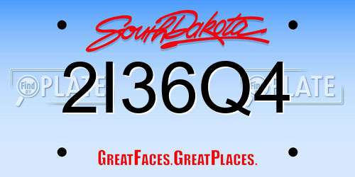2I36Q4 South Dakota License Plate