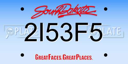 2I53F5 South Dakota License Plate