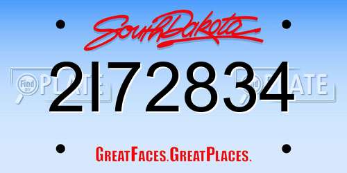 2I72834 South Dakota License Plate