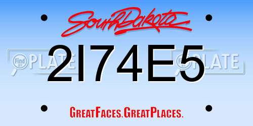 2I74E5 South Dakota License Plate
