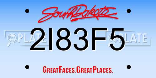 2I83F5 South Dakota License Plate